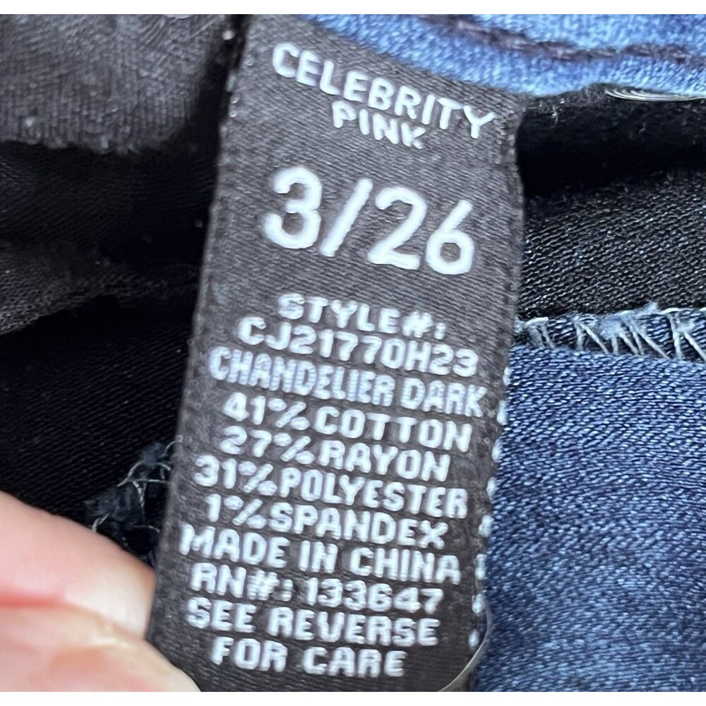 Celebrity Pink Embroidered Floral Mid Rise Ankle Skinny Jeans Womens 3 Blue Boho - Picture 6 of 8